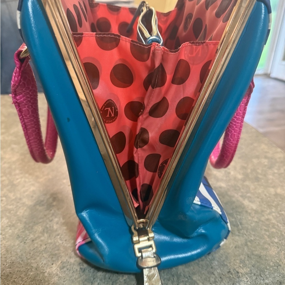 Nicole Lee Multicolor Striped Satchel with Pink Handles - Picture 5 of 15